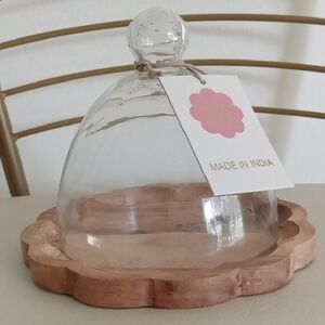 New!Glass Cloche with Wooden Base Cheese Dome